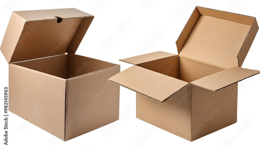 one open cardboard box on a white isolated background. Generative AI. one open cardboard box on a white isolated background. Generative AI.
