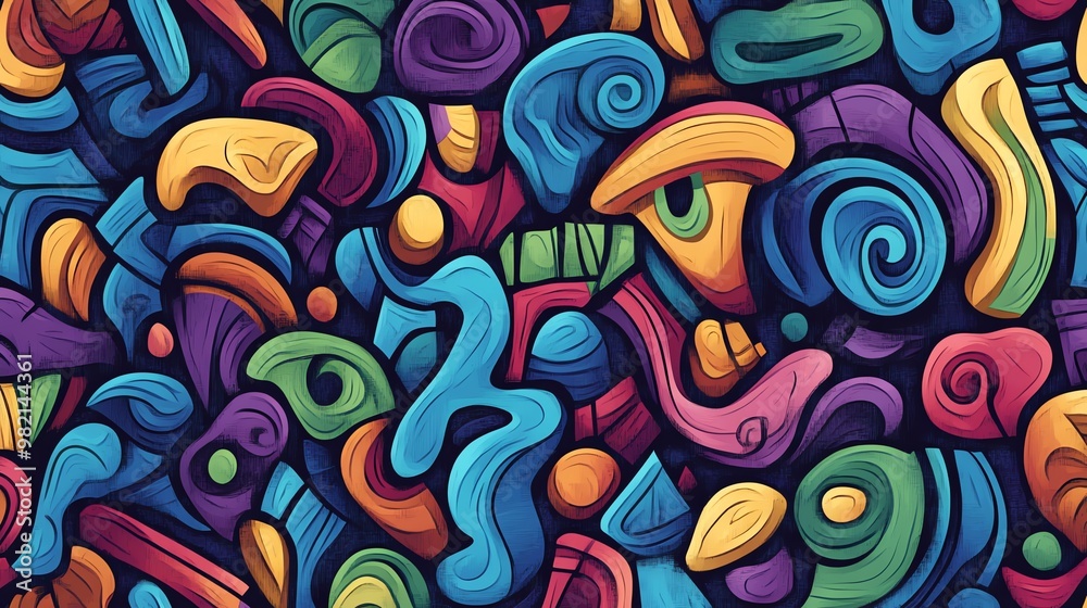 Colorful, abstract, psychedelic pattern with a wood grain texture. Colorful, abstract, psychedelic pattern with a wood grain texture.