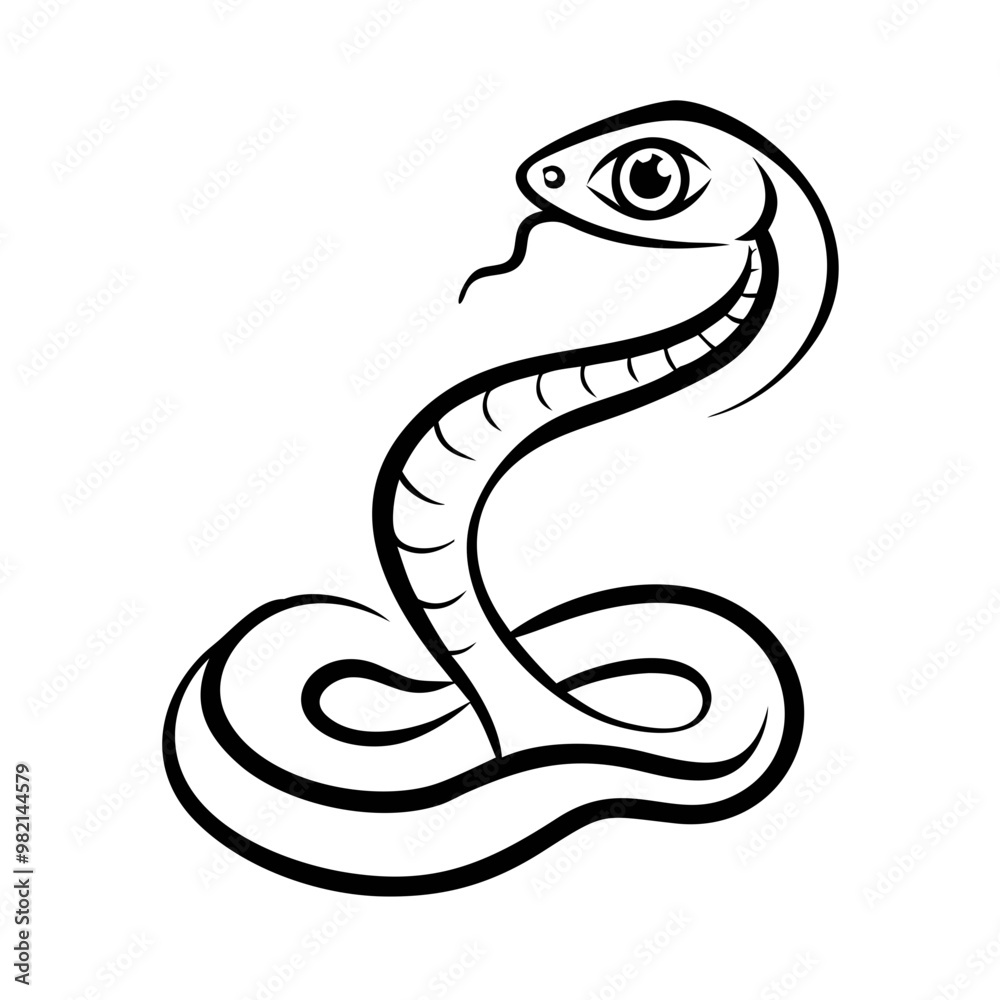 Fototapeta premium Snake illustration, looking fierce, coiling on a white background, copy space