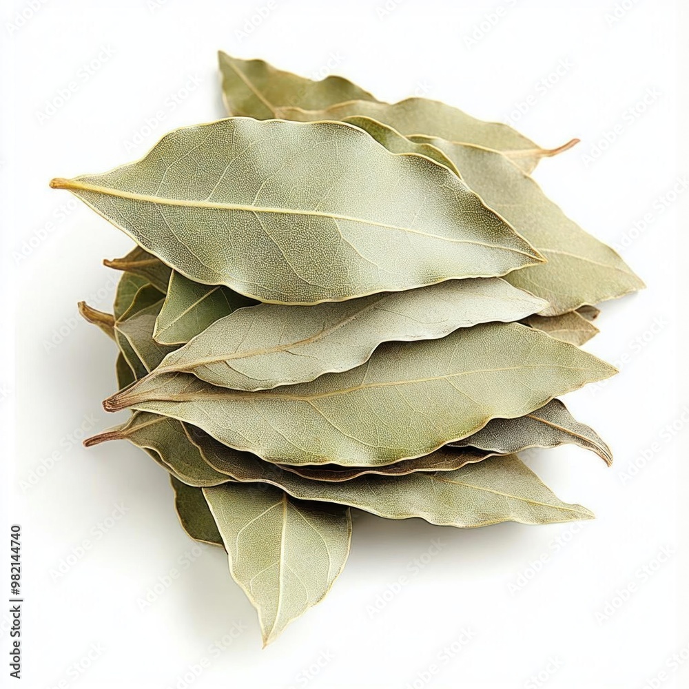 A pile of dried bay leaves isolated on white background. A pile of dried bay leaves isolated on white background.