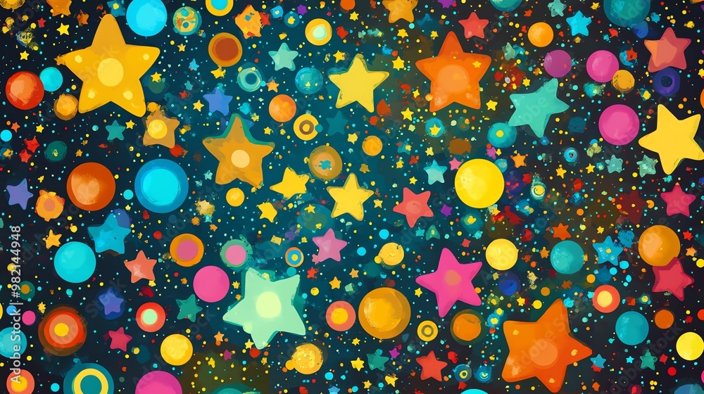 Colorful background with stars and circles. Colorful background with stars and circles.
