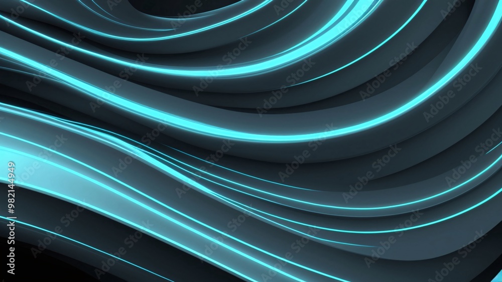 Abstract blue neon light lines on dark grey curved surface. Abstract blue neon light lines on dark grey curved surface.