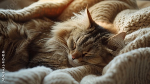 Sleeping Cat in a Cozy Blanket: A Peaceful Moment