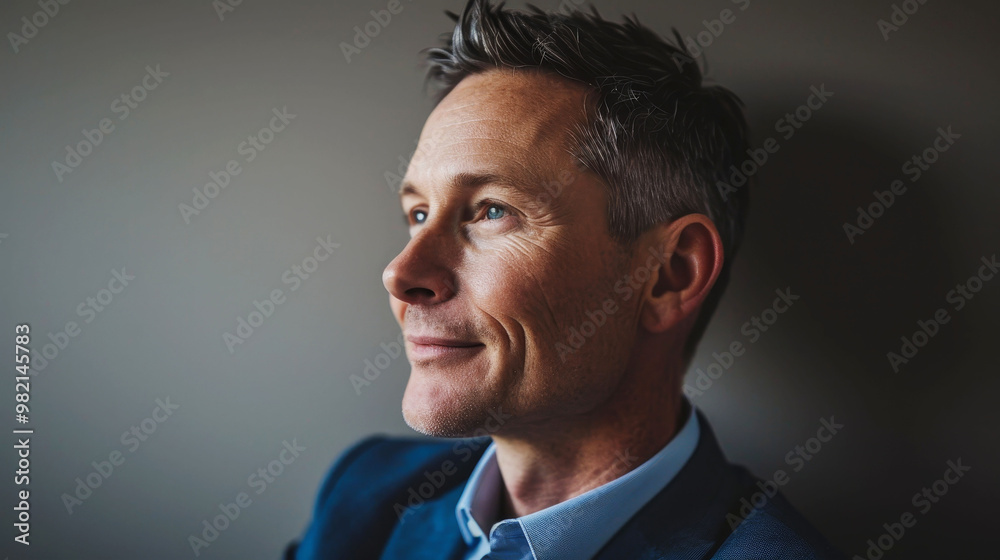Confident Australian executive in his 40s with a short haircut looking optimistic Confident Australian executive in his 40s with a short haircut looking optimistic