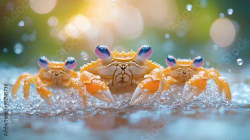 cute crabs in colorful sea photo