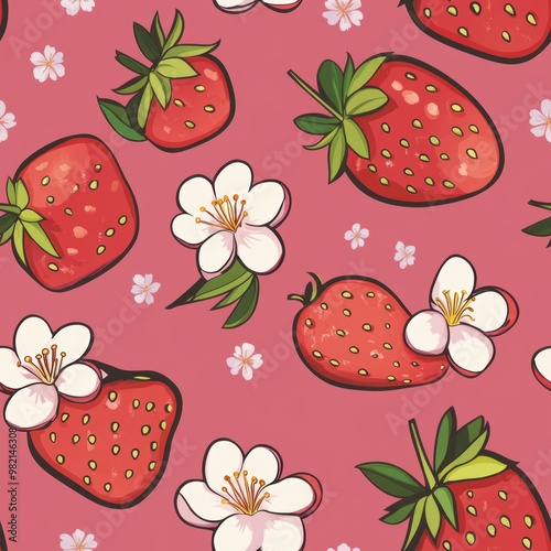 Strawberry & Blossom Pattern.