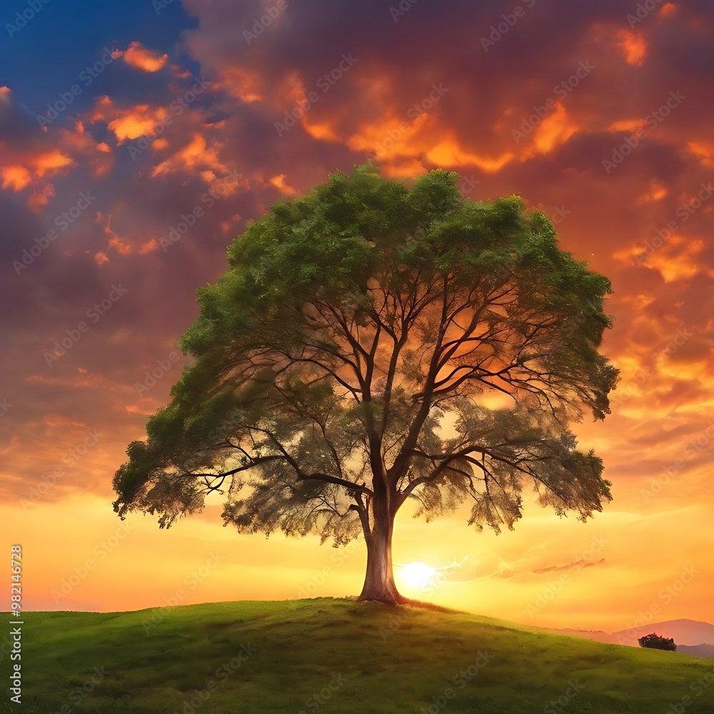 Obraz premium Tree, sun, sky with Natural view Background Photo or Walpaper. Ai Generated