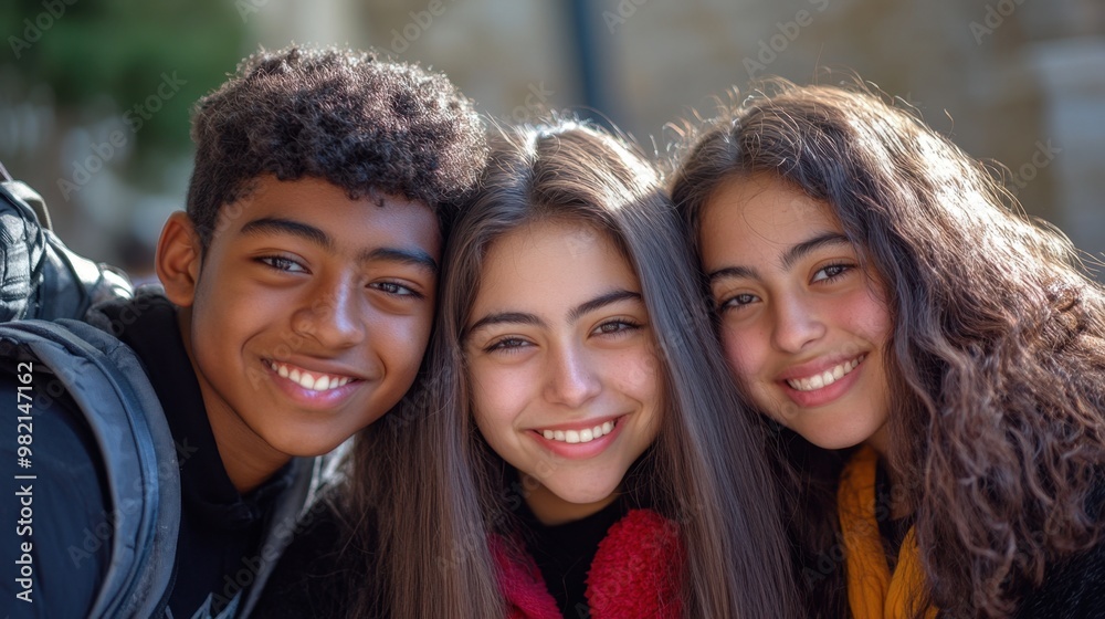 Three young people are smiling and wearing glasses Three young people are smiling and wearing glasses