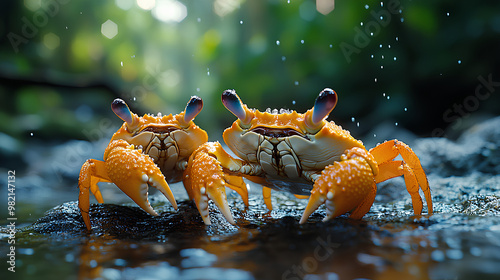 cute crabs in colorful sea photo