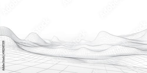 Wallpaper Mural 2D cartoon style illustration of a wireframe landscape featuring an abstract perspective grid on a white backdrop Torontodigital.ca