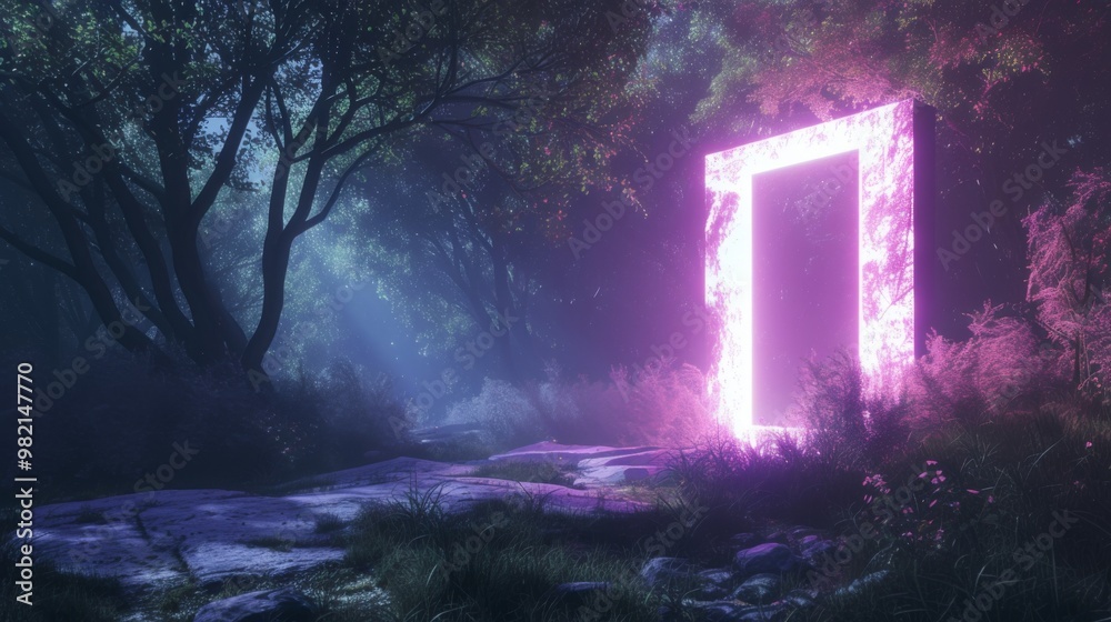 Fototapeta premium Glowing Portal in a Dreamlike Forest - Surreal Digital Art