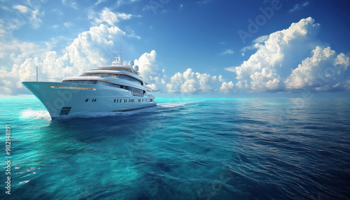 Fototapeta Naklejka Na Ścianę i Meble -  Luxury yacht sailing on calm turquoise sea under blue sky
