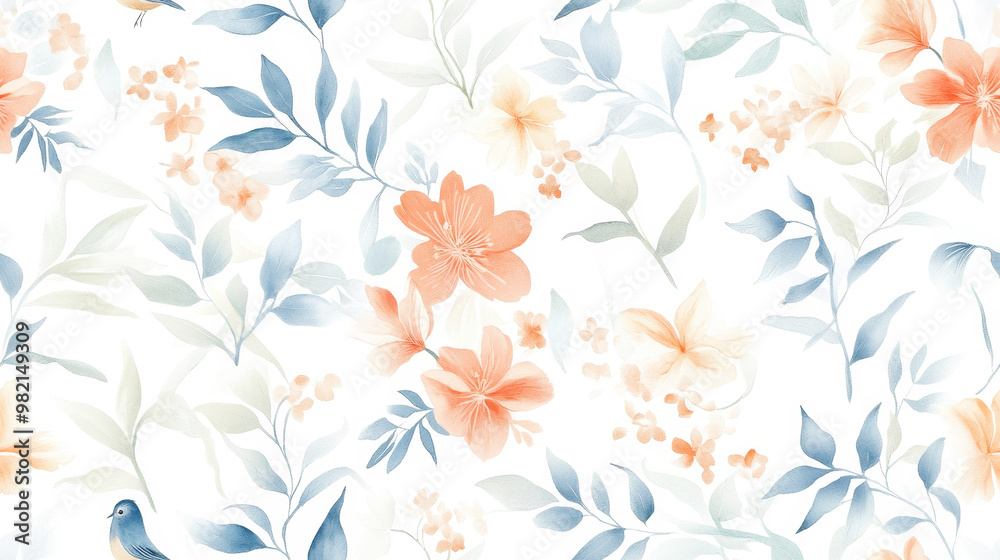 Seamless delicate floral pattern with birds and bamboo Seamless delicate floral pattern with birds and bamboo