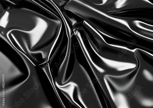 Glossy Black Fabric with Elegant Folds and Shine