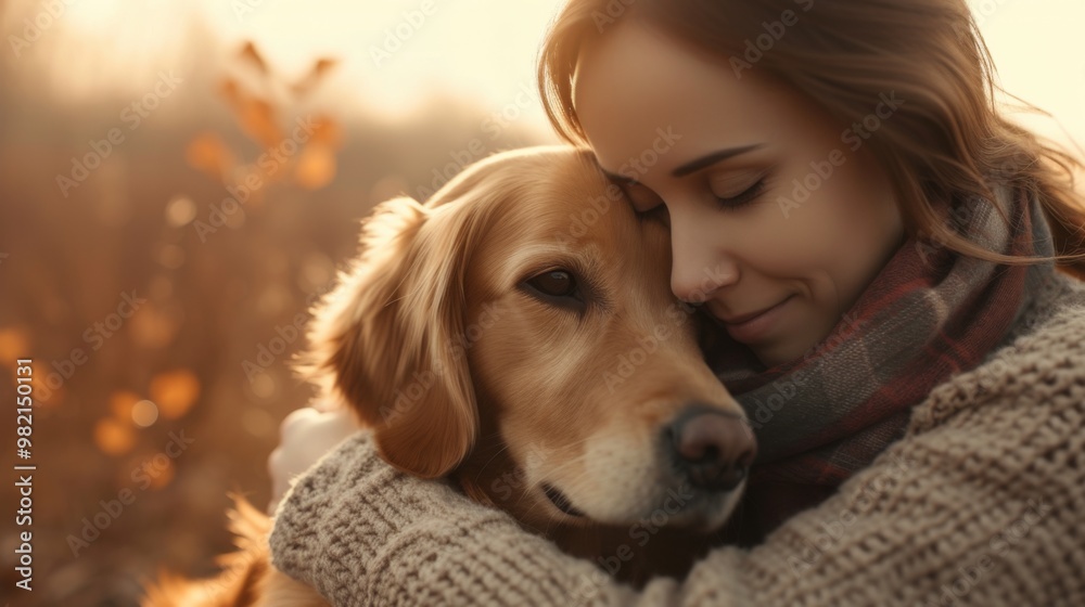 Woman Hugging Her Golden Retriever Dog: A Portrait of Love and Companionship Woman Hugging Her Golden Retriever Dog: A Portrait of Love and Companionship