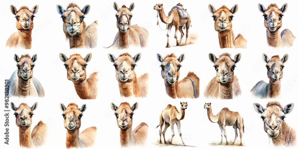 Fototapeta premium Collection of Camel Illustrations with Various Expressions and Poses