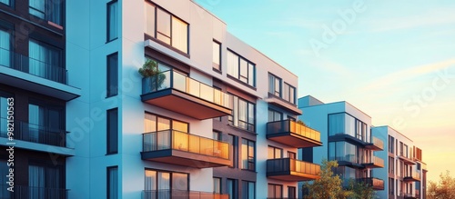 Modern apartment complex featuring windows balconies and outdoor amenities Stylish design in contemporary architecture Mixed media representation