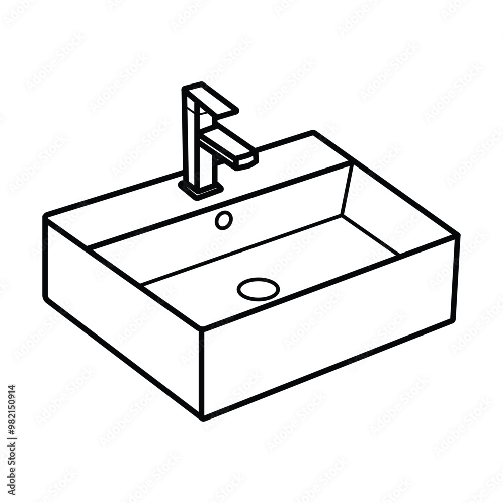 Cube wall basin. Editable stroke outline icon isolated on white background. Cube wall basin. Editable stroke outline icon isolated on white background.