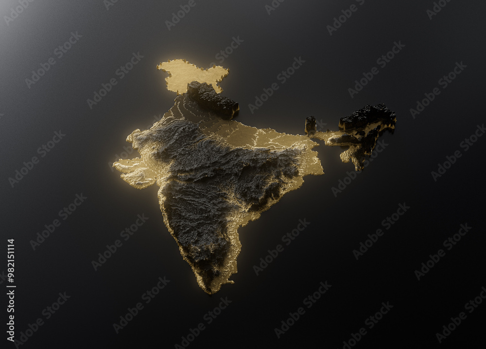 Obraz premium India Map Golden Metallic Texture Map Gold Reserves And Gold Mining Concept 3D Illustration