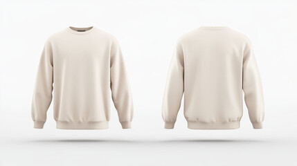 Front and back view of beige cotton crewneck sweater mockups