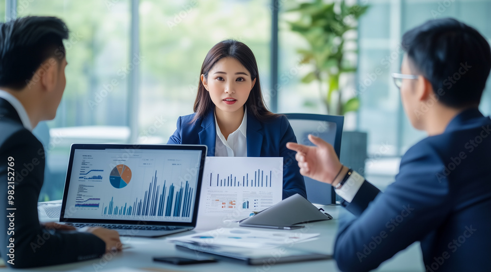 Business professionals collaborate on project analysis in a modern office setting during the afternoon. Generative ai. Business professionals collaborate on project analysis in a modern office setting during the afternoon. Generative ai.