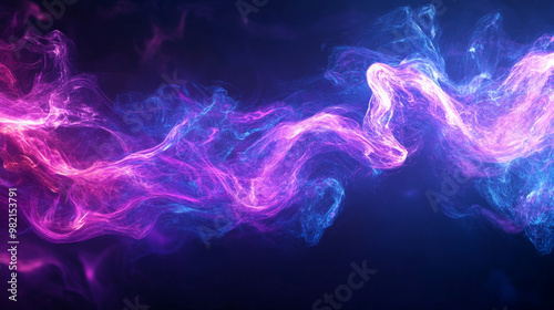 Bright streaks of neon purple and electric blue smoke intertwine, forming a striking, dynamic abstract background with vibrant colors and flowing shapes.