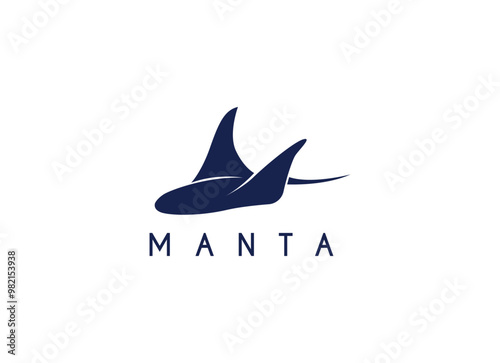 Silhouette of Tropical Manta Ray Fish Sea Life logo design