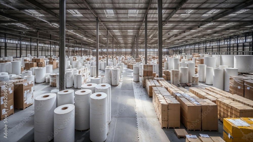 A sizable, expansive warehouse space filled with numerous boxes and people A sizable, expansive warehouse space filled with numerous boxes and people