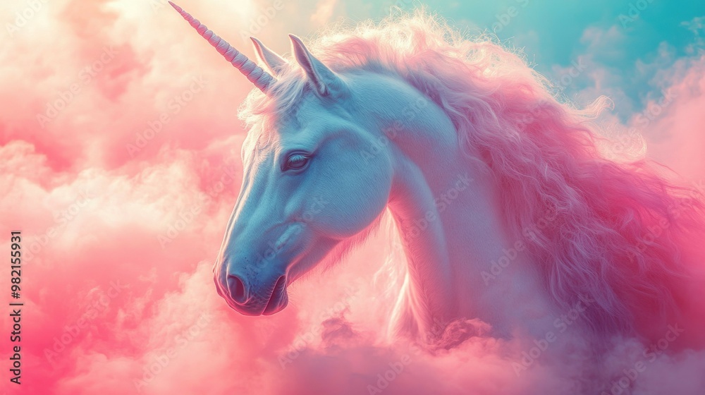 A white unicorn with a long mane is gracefully flying through the air A white unicorn with a long mane is gracefully flying through the air