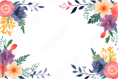 Bright and lively floral border design with an array of multicolored flowers, isolated on white