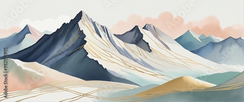 Soft pastel color watercolor mountain landscape graphic