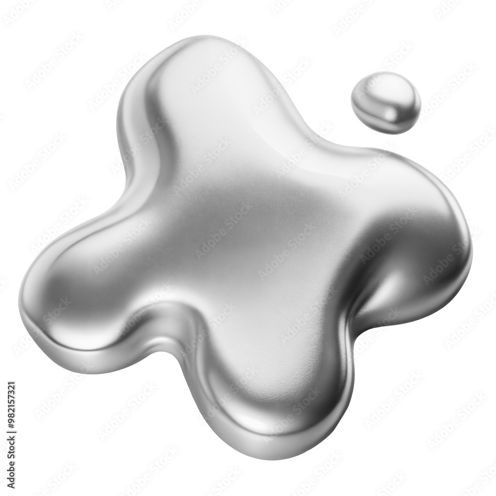 Shiny abstract silver metallic liquid splash shape with smooth curves, glossy surface and droplet Shiny abstract silver metallic liquid splash shape with smooth curves, glossy surface and droplet
