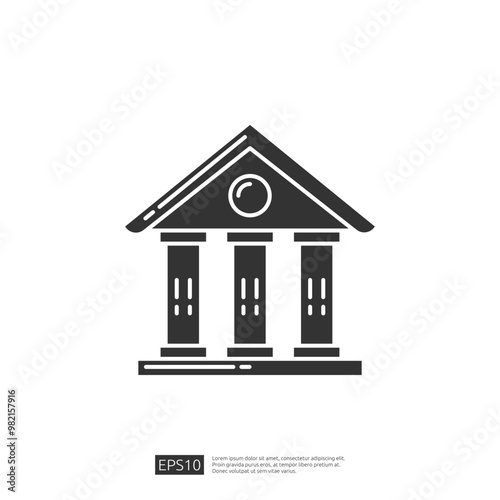 Simple line icon of a classic building with columns, symbolizing a bank, courthouse, museum, or other government institution.
