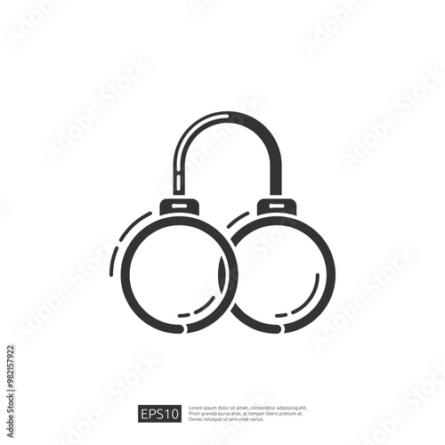 Handcuffs icon, black outline on white background.  Vector illustration.  Criminal justice, arrest, law enforcement, crime, security, safety concept.
