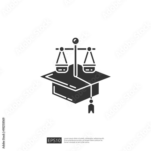 Law school graduation cap icon vector illustration.  Symbol of education, justice and legal degree.  Simple flat line design.
