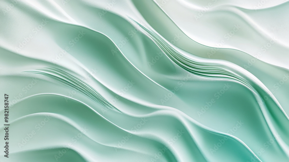 A cool gradient shifting from turquoise to pale mint green, with subtle wavy lines in silver, creating a modern and organic abstract design.