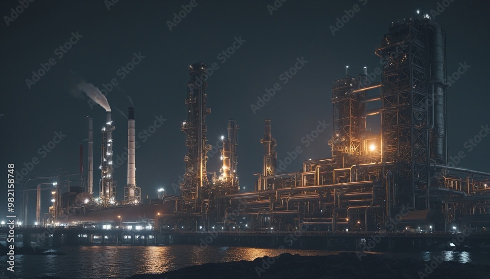 Industrial factory in night scene illustration Industrial factory in night scene illustration