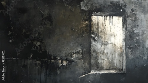 A Grungy Wall with a Rectangular Opening and Dripping Paint