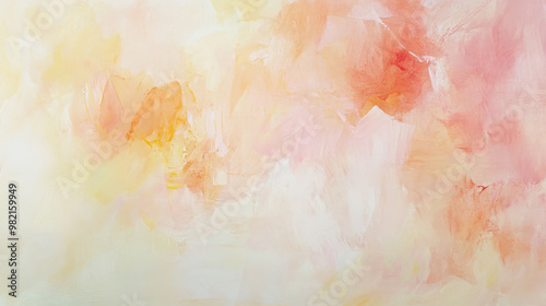 A soft watercolor oil painting with pale pink, peach, and light yellow hues, blended gently to create a delicate, abstract background.