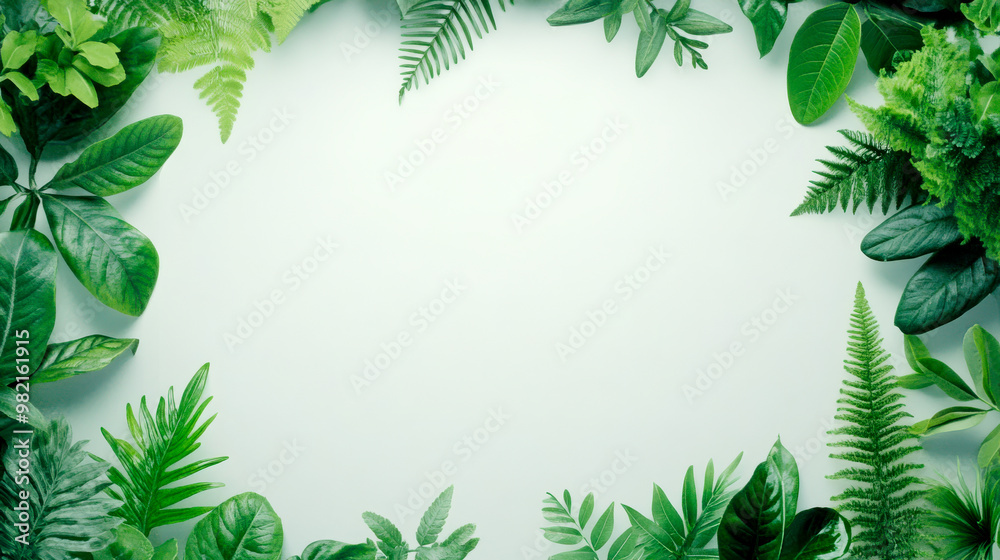 Vibrant green leaves frame a blank space, perfect for nature-themed designs or presentations highlighting freshness and growth. Vibrant green leaves frame a blank space, perfect for nature-themed designs or presentations highlighting freshness and growth.