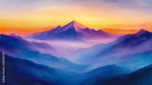 A Majestic Mountain Peak Against a Sunset Sky