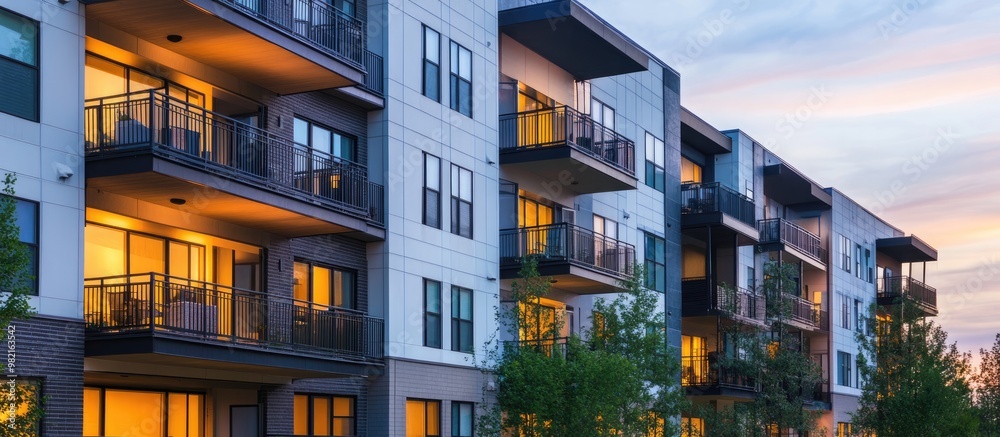 Modern apartment buildings featuring balconies and large windows ...
