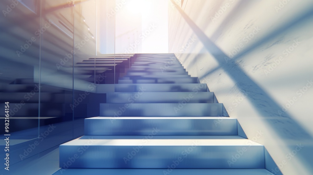 Fototapeta premium Modern Staircase with Glass Wall and Light and Shadow