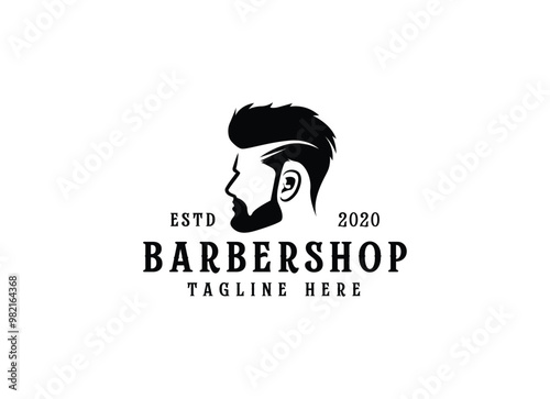 Vintage barbershop logo design. Scissor and man barber logo vector illustration