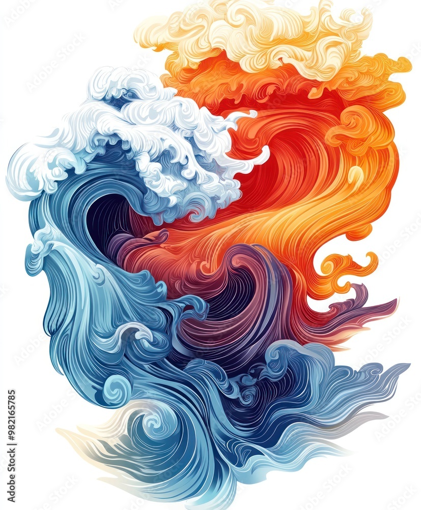 A vibrant illustration of swirling waves in blue, orange, and white, symbolizing movement and energy. A vibrant illustration of swirling waves in blue, orange, and white, symbolizing movement and energy.