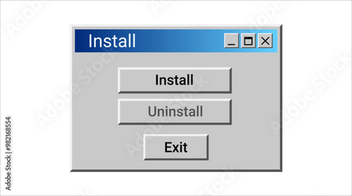 Old install window in blue color. Retro setup program. Software for installation in vintage style.