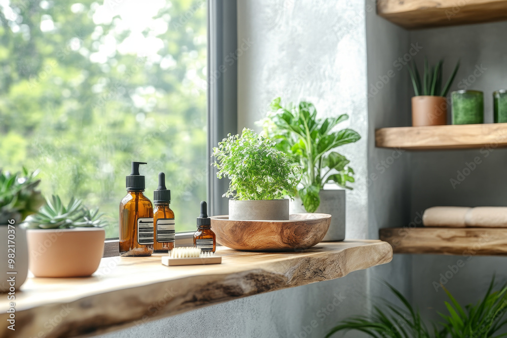 Fototapeta premium Crisp and Clean White Bathtub Paired with Dark Wood Screen
