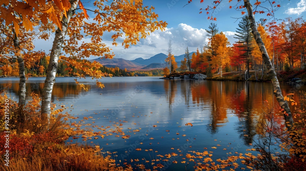 Fototapeta premium autumn lake landscape with tree