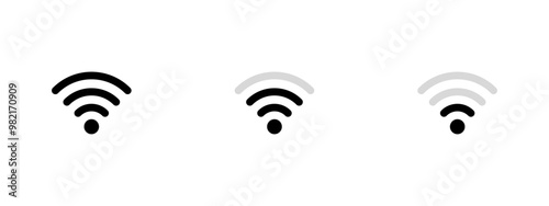 Wifi Signal Icons Set. Network signal, Internet sign. WIFI. Wifi signal strength. Wireless technology. Radio signals waves, radar, antenna, satellite signal symbols vector.