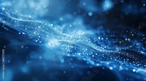 Abstract Blue Digital Wave Background with Glittering Particles